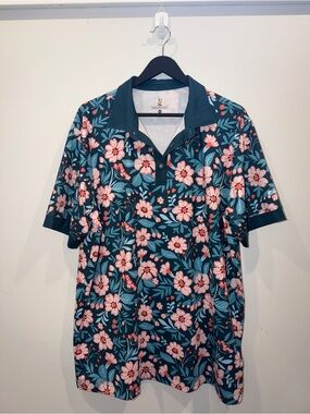 Role Golf Men's Floral Polo Shirt - Teal/Pink